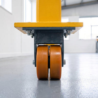 100mm Twin Wheel Fixed Gantry Castor Orange Polyurethane on Cast Iron Wheel Top Plate 600kg Load Capacity