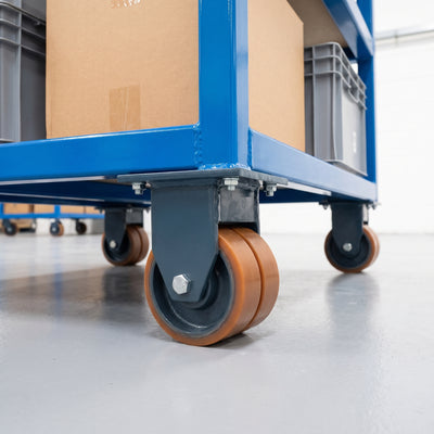 125mm Twin Wheel Fixed Gantry Castor Orange Polyurethane on Cast Iron Wheel Top Plate 800kg Load Capacity