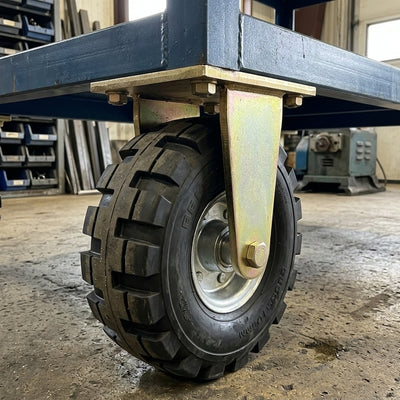 306mm Heavy Duty Fixed Castor Black Elastic Rubber Wheel Cross Block Tread Ball Bearing Top Plate 450kg Load Capacity 1