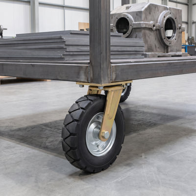 405mm Heavy Duty Swivel Castor Black Elastic Rubber Wheel Wide Lug Tread Ball Bearing Top Plate 950kg Load Capacity 1
