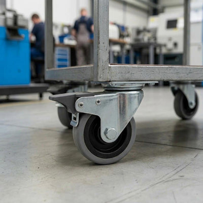 Gray 50mm Swivel with Braked Castor Wheel - Grey Rubber on Polypropylene & 4-Hole Top Plate - 60kg Load