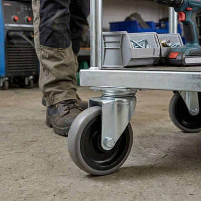 Dark Sea Green 75mm Swivel Castor With Grey Rubber on Polypropylene Wheel & 4-Hole Top Plate - 70kg Load Capacity
