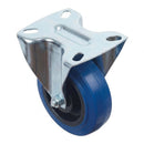 White Smoke Pressed Steel Fixed Castors With Blue Rubber on Black Polypropylene Wheel - 100mm & 125mm
