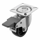 White Smoke Pressed Steel Braked Swivel Castors With Black Polypropylene Wheel - 50mm to 100mm