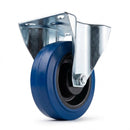 White Smoke 100mm Pressed Steel Fixed Castor with Blue Rubber on Polypropylene Wheel - 120kg Max Load