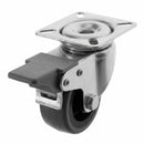 White Smoke Pressed Steel Braked Swivel Castors With Grey Rubber on Black Polypropylene Wheel - 50mm to 100mm