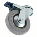 Premium 100mm Braked Swivel Bolt Hole Castor | Grey Rubber Wheel with Metal Treadguards | 70kg Capacity