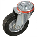 100mm Swivel Bolt Hole Castor | Black Rubber Tyre | Metal Centre | 75kg Capacity