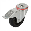 100mm Braked Swivel Bolt Hole Castor | Black Elastic Nylon Centre | Roller Bearing