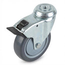 100mm Braked Swivel Bolt Hole Castor | Grey TPR Wheel | 100kg Capacity