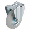 White Smoke Pressed Steel Fixed Castors with Grey Rubber on Pressed Steel Wheel - 80mm to 200mm