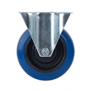 White Smoke 100mm Pressed Steel Fixed Castor with Blue Rubber on Polypropylene Wheel - 120kg Max Load