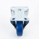 Lavender Pressed Steel Fixed Castors With Blue Rubber on Black Polypropylene Wheel - 100mm & 125mm