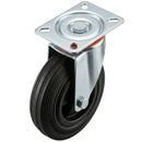White Smoke Pressed Steel Swivel Castors with Black Rubber on Polypropylene Wheel - 80mm to 150mm