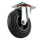 White Smoke Pressed Steel Swivel Castors with Black Rubber on Polypropylene Wheel - 80mm to 150mm