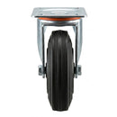 White Smoke Pressed Steel Swivel Castors with Black Rubber on Polypropylene Wheel - 80mm to 150mm
