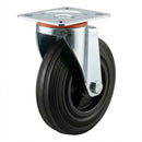 White Smoke Pressed Steel Swivel Castors with Black Rubber on Polypropylene Wheel - 80mm to 150mm
