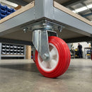 100mm Pressed Steel Swivel Castor – Red Polyamide Wheel