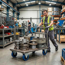 Dark Gray Pressed Steel Fixed Castors With Blue Rubber on Black Polypropylene Wheel - 100mm & 125mm