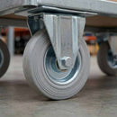 Light Slate Gray Pressed Steel Fixed Castors with Grey Rubber on Pressed Steel Wheel - 80mm to 200mm