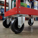 Black 100mm Pressed Steel Swivel Castor Wheel - Black Polypropylene & 4-Hole Top Plate - 85kg Max Load