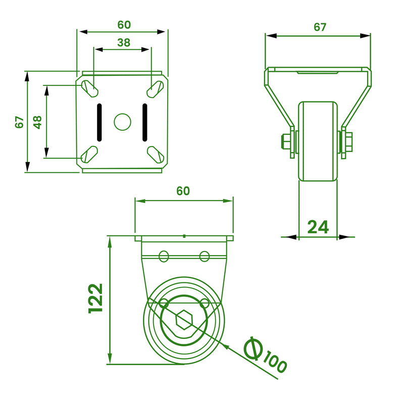 100mm Grey Rubber Fixed Castors, Heavy Duty Plain Bearing, 80kg Load Capacity, Top Plate, Easy Move, Black Polypropylene Centre