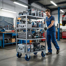 Dim Gray 100mm Pressed Steel Fixed Castor with Blue Rubber on Polypropylene Wheel - 120kg Max Load