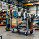 Dark Gray Pressed Steel Fixed Castors With Blue Rubber on Black Polypropylene Wheel - 100mm & 125mm
