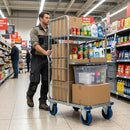 Gray Pressed Steel Fixed Castors With Blue Rubber on Black Polypropylene Wheel - 100mm & 125mm
