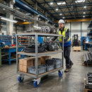 Dark Slate Gray Pressed Steel Braked Swivel Castors With Blue Rubber on Black Polypropylene Wheel - 100mm & 125mm