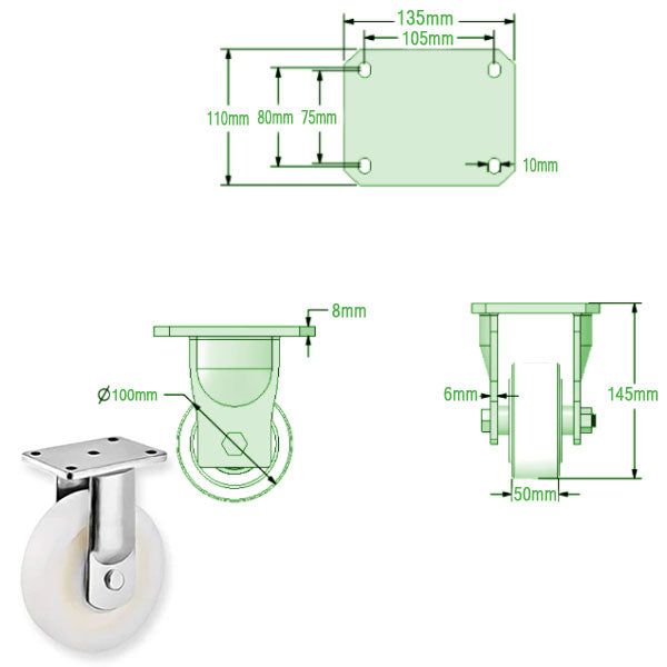 Light Gray 100mm ULTRA Heavy Duty Swivel & Fixed Castor with Cast Nylon Ball Bearing Wheel