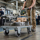 Dim Gray Pressed Steel Fixed Castors With Grey Rubber on Black Polypropylene Wheel - 50mm to 100mm