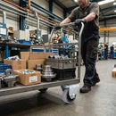 Black Pressed Steel Fixed Castors With Grey Rubber on Black Polypropylene Wheel - 50mm to 100mm