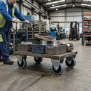 Dim Gray Pressed Steel Fixed Castors With Grey Rubber on Black Polypropylene Wheel - 50mm to 100mm