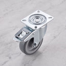 100mm braked swivel top plate castor grey TPR wheel 100kg, top view on grey marble