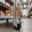 100mm braked swivel castor fitted to a warehouse trolley