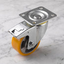 100mm Braked Castor Yellow Polyurethane on Aluminium Wheel Ball Bearing Top Plate 250kg Load Capacity 2