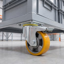 100mm Braked Castor Yellow Polyurethane on Aluminium Wheel Ball Bearing Top Plate 250kg Load Capacity 3