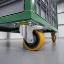 100mm Braked Castor Yellow Polyurethane on Cast Iron Wheel Ball Bearing Top Plate 300kg Load Capacity 1
