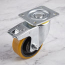 100mm Braked Castor Yellow Polyurethane on Cast Iron Wheel Ball Bearing Top Plate 300kg Load Capacity 2