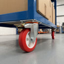 100mm Braked Swivel Castor Red Polyurethane on Nylon Wheel Ball Bearing 100 x 85mm Top Plate 110kg Load Capacity 1