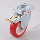 100mm Braked Swivel Castor Red Polyurethane on Nylon Wheel Ball Bearing 100 x 85mm Top Plate 110kg Load Capacity 2