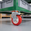 100mm Braked Swivel Castor Red Polyurethane on Nylon Wheel Ball Bearing 100 x 85mm Top Plate 110kg Load Capacity 3
