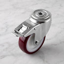 100mm Braked Swivel Castor Red Polyurethane on Nylon Wheel Roller Bearing 12mm Bolt Hole 150kg Load Capacity 2