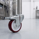 100mm Braked Swivel Castor Red Polyurethane on Nylon Wheel Roller Bearing 12mm Bolt Hole 150kg Load Capacity 3
