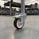 100mm Braked Swivel Castor Red Polyurethane on Nylon Wheel Roller Bearing 12mm Bolt Hole 150kg Load Capacity 4