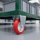 100mm Fixed Castor Red Polyurethane on Nylon Wheel Top Plate 110kg Load Capacity 1