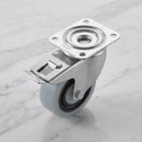 100mm noise-reducing braked castor with grey rubber wheel, foot brake and top plate, 160kg load capacity