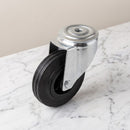 100mm swivel castor with black rubber on polypropylene wheel, plain bearing and 12mm bolt hole, 80kg load capacity
