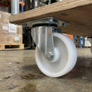 100mm heavy duty swivel castor with white nylon wheel and top plate, 150kg load capacity